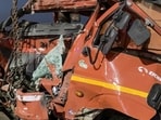 The truck, in which the victims were travelling, was damaged. (HT)