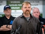 Senate candidate from Maine Graham Platner speaks during a campaign event with the Maine AFL-CIO