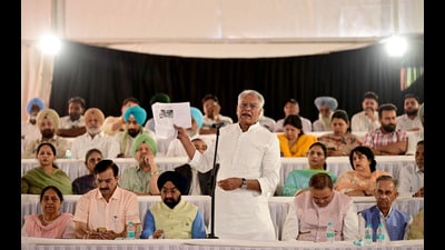 BJP Punjab president Sunil Jakhar during the mock Punjab session in Chandigarh on Friday. (Ravi Kumar/HT)