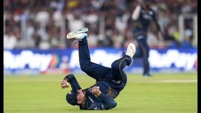 Gujarat Titans’ Rashid Khan takes the catch of Royal Challengers Bengaluru's Virat Kohli. (PTI) Gujarat Titans’ Rashid Khan takes the catch of Royal Challengers Bengaluru's Virat Kohli. (PTI)