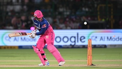 Delhi knew their only chance was early wickets of RR's key men, and they delivered immediately. Mitchell Starc's first over wicket of Yashasvi Jaiswal was a touch of luck as a thigh-high beamer was spliced into the air, but a moment of genuine quality from Kyle Jamieson against Vaibhav Sooryavanshi – an inswinging yorker he couldn't keep out. (AP) Delhi knew their only chance was early wickets of RR's key men, and they delivered immediately. Mitchell Starc's first over wicket of Yashasvi Jaiswal was a touch of luck as a thigh-high beamer was spliced into the air, but a moment of genuine quality from Kyle Jamieson against Vaibhav Sooryavanshi – an inswinging yorker he couldn't keep out. (AP)
