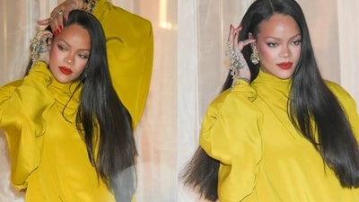 Rihanna wears a diamond haathphool.