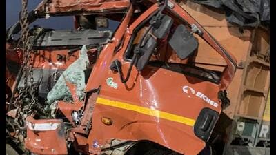 The truck, in which the victims were travelling, was damaged. (HT)