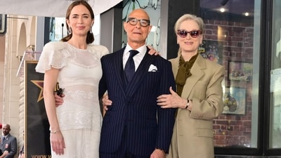 The original The Devil Wears Prada trio, Emily Blunt, Stanley Tucci and Meryl Streep posed together, all smiles, during the ceremony. (AFP) The original The Devil Wears Prada trio, Emily Blunt, Stanley Tucci and Meryl Streep posed together, all smiles, during the ceremony. (AFP)