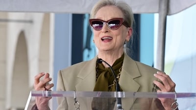 During her speech, Meryl Streep said, “You can't even call Stanley a national treasure anymore because I've just been around the world and truly the affection hurled at him globally…he's just marinating in it.” (AFP) During her speech, Meryl Streep said, “You can't even call Stanley a national treasure anymore because I've just been around the world and truly the affection hurled at him globally…he's just marinating in it.” (AFP)