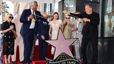 Meryl Streep gestures with excitement as Emily Blunt beams looking downwards, while other attendees clap during the unveiling of the stars on Hollywood Walk of Fame. (AFP) Meryl Streep gestures with excitement as Emily Blunt beams looking downwards, while other attendees clap during the unveiling of the stars on Hollywood Walk of Fame. (AFP)