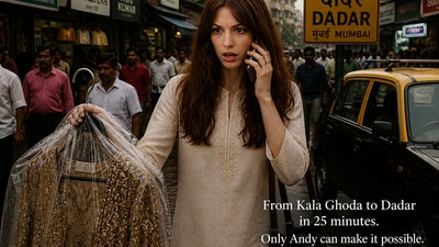 Andy picking up dry cleaning in Dadar. 
