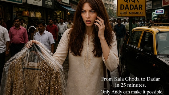 Andy picking up dry cleaning in Dadar.