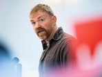 US Senate candidate from Maine Graham Platner speaks during a campaign event with the Maine AFL-CIO, on May 1, 2026 in Portland, 