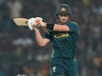 Josh Inglis plays a shot during the T20 World Cup cricket match between Australia and Sri Lanka.