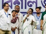 TMC chief Mamata Banerjee seen with Beleghata candidate Kunal Ghosh (L) and Maniktala candidate Shreya Pande (R) during election campaigns. (Photo: PTI)