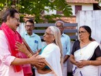 CPI's Alankode Leelakrishnan, who is the candidate for Thrissur constituency, seen campaigning ahead of the Kerala Assembly elections, in Thrissur (PTI)