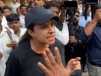 Videos of the woman's furious reaction to the traffic snarls caused by the demonstration surfaced on social media on Tuesday Videos of the woman's furious reaction to the traffic snarls caused by the demonstration surfaced on social media on Tuesday