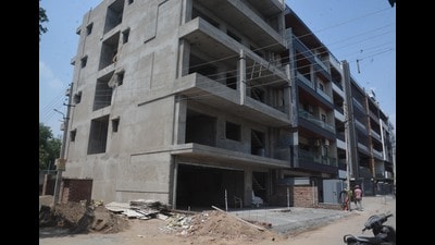 An under-construction Stilt+4 structure in Sector 11, Panchkula. The sentiment is that the city’s vintage design —engineered for single-unit housing — is buckling under vertical expansion. (Sant Arora/HT) An under-construction Stilt+4 structure in Sector 11, Panchkula. The sentiment is that the city’s vintage design —engineered for single-unit housing — is buckling under vertical expansion. (Sant Arora/HT)