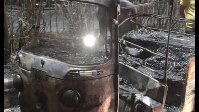 The remains of the charred vehicle. (HT) The remains of the charred vehicle. (HT)