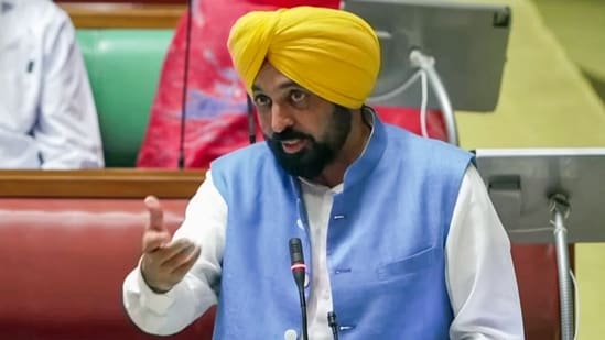 Punjab chief minister Bhagwant Mann speaks in the State Assembly, in Chandigarh on Friday. (ANI)