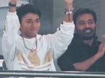 Dhanush and his younger son Linga were spotted in the stands during an IPL match. 