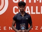 Manas Dhamne with the runner-up trophy in Shymkent on Sunday. (X/Instagram)