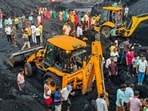 People gather during a rescue operation as at least four workers died after being buried under coal slurry at Moonidih coal washery, in Dhanbad district, Jharkhand, Saturday. People gather during a rescue operation as at least four workers died after being buried under coal slurry at Moonidih coal washery, in Dhanbad district, Jharkhand, Saturday.