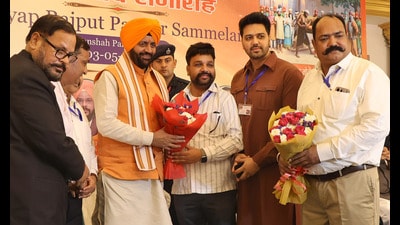Haryana chief minister Nayab Singh Saini attending a function organised by the Kashyap Samaj in Ludhiana on Sunday. (HT Photo)