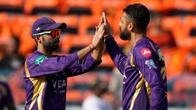 For KKR, Varun Chakaravarthy took three wickets. Meanwhile, Kartik Tyagi and Sunil Narine took two-wicket hauls. (AP)
