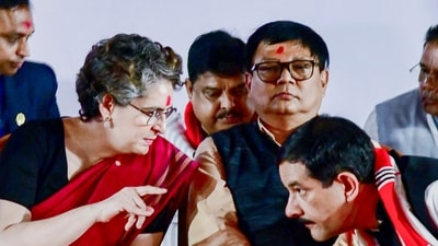 Guwahati: Congress General Secretary and Chairperson of the party's Assam Screening Committee Priyanka Gandhi Vadra with LoP in the state Assembly and party leader Debabrata Saikia. (PTI/File) Guwahati: Congress General Secretary and Chairperson of the party's Assam Screening Committee Priyanka Gandhi Vadra with LoP in the state Assembly and party leader Debabrata Saikia. (PTI/File)