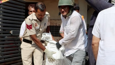 Rescue operation underway after a fire broke out in a four-storey residential building at Vivek Vihar area, in New Delhi, Sunday, May 3, 2026. (PTI) Rescue operation underway after a fire broke out in a four-storey residential building at Vivek Vihar area, in New Delhi, Sunday, May 3, 2026. (PTI)