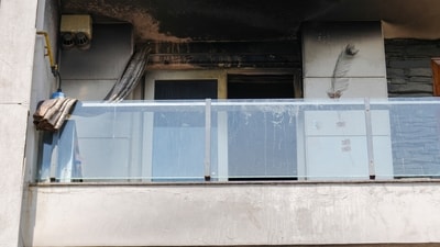 A balcony of the four-storey residential building where a fire killed at least nine people, at Vivek Vihar area, in New Delhi. (PTI) A balcony of the four-storey residential building where a fire killed at least nine people, at Vivek Vihar area, in New Delhi. (PTI)