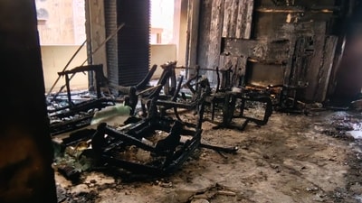 The fire ripped through a residential building in Delhi's Vivek Vihar on Sunday. (HT Photo/Sourced) The fire ripped through a residential building in Delhi's Vivek Vihar on Sunday. (HT Photo/Sourced)