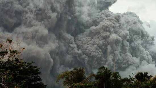 Mayon volcano spews ash as seen from Daraga, Albay province, Philippines on Saturday. (AP)
