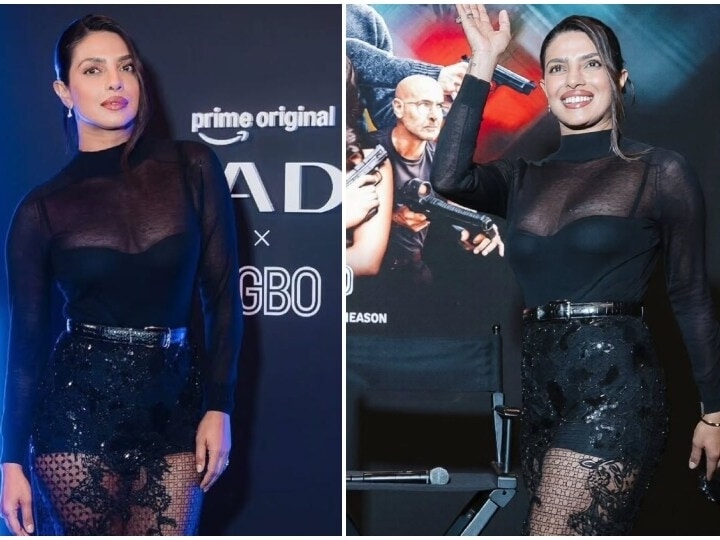 priyanka chopra mesh dress Priyanka Chopra Glows in Lacy Sheer Gown on Carpet With Nick Jonas