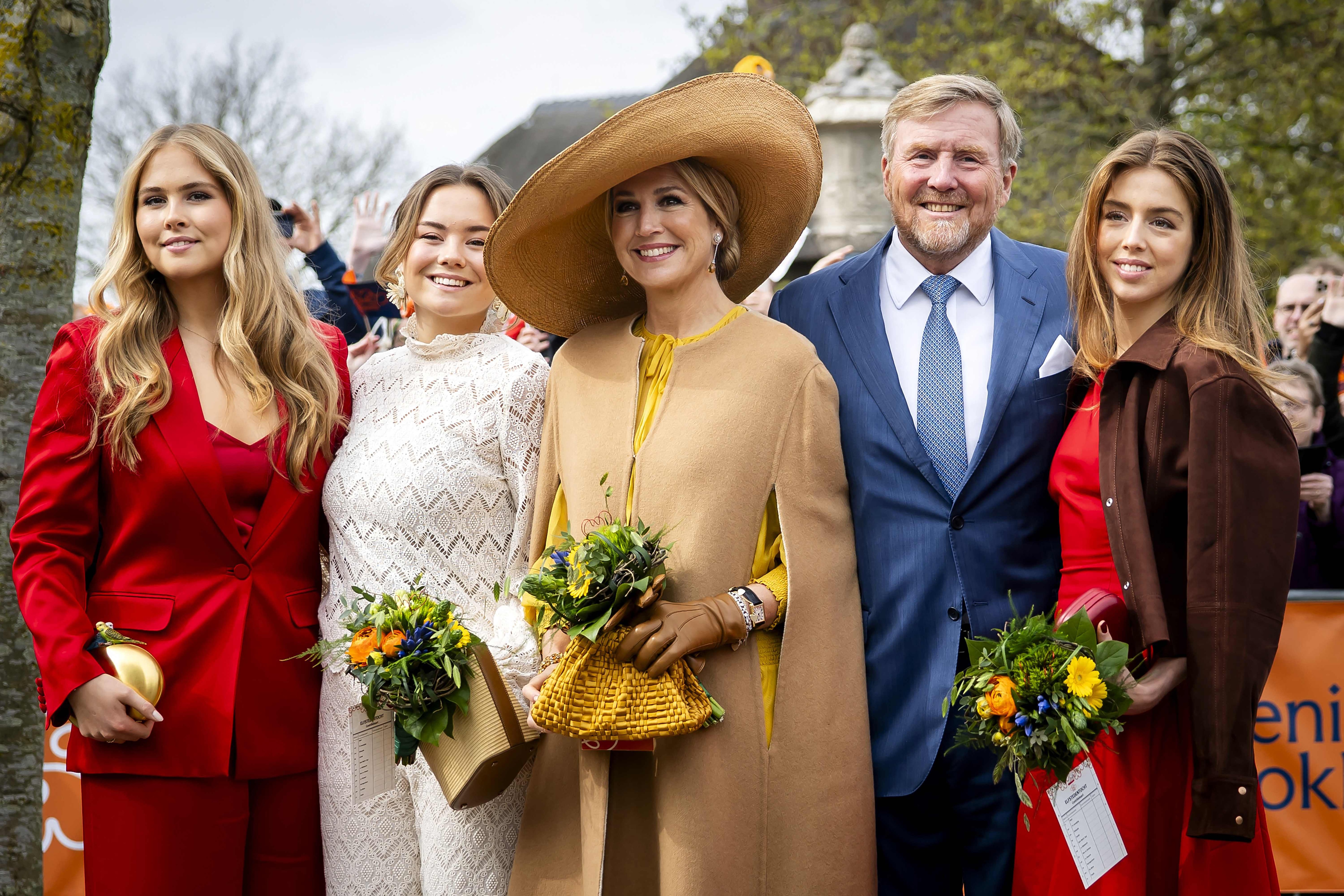 Dutch Princess Amalia, Princess Ariane, Queen Maxima, King Willem-Alexander and Princess Alexia pose in Dokkum during the King's Day celebrations, on April 27. (AFP) Dutch Princess Amalia, Princess Ariane, Queen Maxima, King Willem-Alexander and Princess Alexia pose in Dokkum during the King's Day celebrations, on April 27. (AFP)