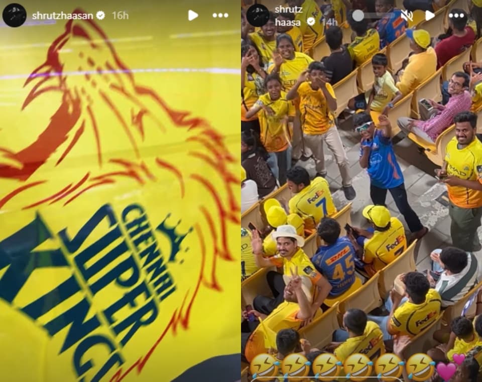 Shruti Haasan posted videos from the CSK vs MI match. Shruti Haasan posted videos from the CSK vs MI match.