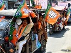 ECI Guwahati election results LIVE: Guwahati, Apr 07 (ANI): BJP supporters during an election campaign for Central Guwahati Assembly Constituency, in Guwahati on Tuesday. (ANI Photo)