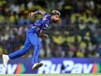 Mumbai Indians' Skipper Hardik Pandya bowls. Mumbai Indians' Skipper Hardik Pandya bowls.