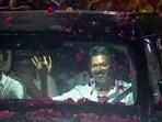 Tamilaga Vettri Kazhagam (TVK) chief Vijay arrives at his father's residence as his party leads during vote counting for the Tamil Nadu assembly elections, in Chennai.