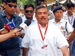BJP Bhabanipur candidate Suvendu Adhikari arrives at the counting centre at Sakhawat Memorial Government Girls School during counting of West Bengal Assembly elections on Monday. (ANI)