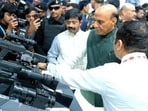 Defence minister Rajnath Singh at North Tech Symposium 2026. (HT PHOTO)