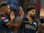 File picture of Gujarat Titans speedsters Kagiso Rabada and Mohammed Siraj after the South Africa fast bowler took a wicket against Punjab Kings. (REUTERS) File picture of Gujarat Titans speedsters Kagiso Rabada and Mohammed Siraj after the South Africa fast bowler took a wicket against Punjab Kings. (REUTERS)