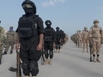 Members of the Islamic Revolutionary Guard Corps (IRGC) attend an exercise in southern Iran, in this handout image.