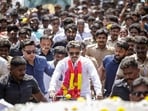 Tamilaga Vettri Kazhagam chief Vijay campaigns during an election rally at Karaikudi, in Sivaganga district in Tamil Nadu on April 10.