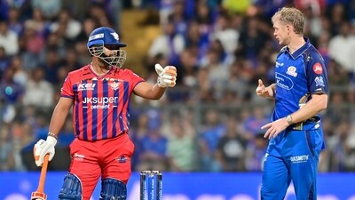 Corbin Bosch picked up the wickets of Nicholas Pooran and Mitchell Marsh, bringing MI back in the game. (Anshuman Poyrekar/HT Photo)