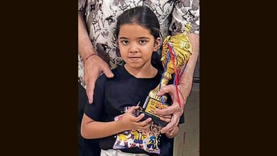 Inaya secured third place in the Under-7 girls category at the Punjab State Chess Championship held in Hoshiarpur on May 3. (HT PHOTO)