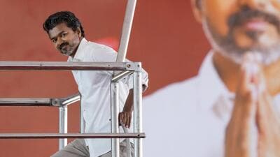 Tamilaga Vettri Kazhagam (TVK) chief Vijay at a public meeting in Chennai on April 21 (PTI FILE) Tamilaga Vettri Kazhagam (TVK) chief Vijay at a public meeting in Chennai on April 21 (PTI FILE)