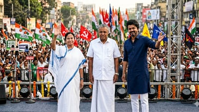 It is a major contest for Mamata Banerjee, Pinarayi Vijayan and first-time challenger Vijay. (AI-generated image) It is a major contest for Mamata Banerjee, Pinarayi Vijayan and first-time challenger Vijay. (AI-generated image)
