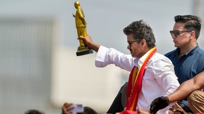 After three decades of acting in a leading role in 68 films, most of them blockbusters, Joseph Vijay Chandrasker hopes to emulate the late M G Ramachandran or MGR and parlay his on-screen persona to translate into real-world political magic. (PTI) After three decades of acting in a leading role in 68 films, most of them blockbusters, Joseph Vijay Chandrasker hopes to emulate the late M G Ramachandran or MGR and parlay his on-screen persona to translate into real-world political magic. (PTI)