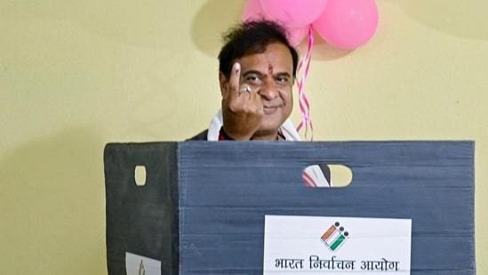 ECI Jalukbari election results LIVE: In this image posted on April 9, 2026, Assam Chief Minister Himanta Biswa Sarma shows his ink-marked finger while casting his vote during the state Assembly elections, in Jalukbari Assembly constituency, Kamrup district, Assam. (@himantabiswa/X via PTI Photo)(PTI04_09_2026_000220B) ECI Jalukbari election results LIVE: In this image posted on April 9, 2026, Assam Chief Minister Himanta Biswa Sarma shows his ink-marked finger while casting his vote during the state Assembly elections, in Jalukbari Assembly constituency, Kamrup district, Assam. (@himantabiswa/X via PTI Photo)(PTI04_09_2026_000220B)