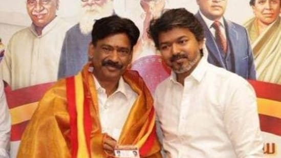 File photo of Saminathan with TVK chief Vijay.
