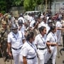গণনাকেন্দ্রে বিজেপি কর্মীদের উদ্দেশ্যে 'জয় বাংলা' স্লোগান তোলে, জবাবে বিজেপি কর্মীরা 'জয় শ্রী রাম' স্লোগান ওঠে।(PTI)
