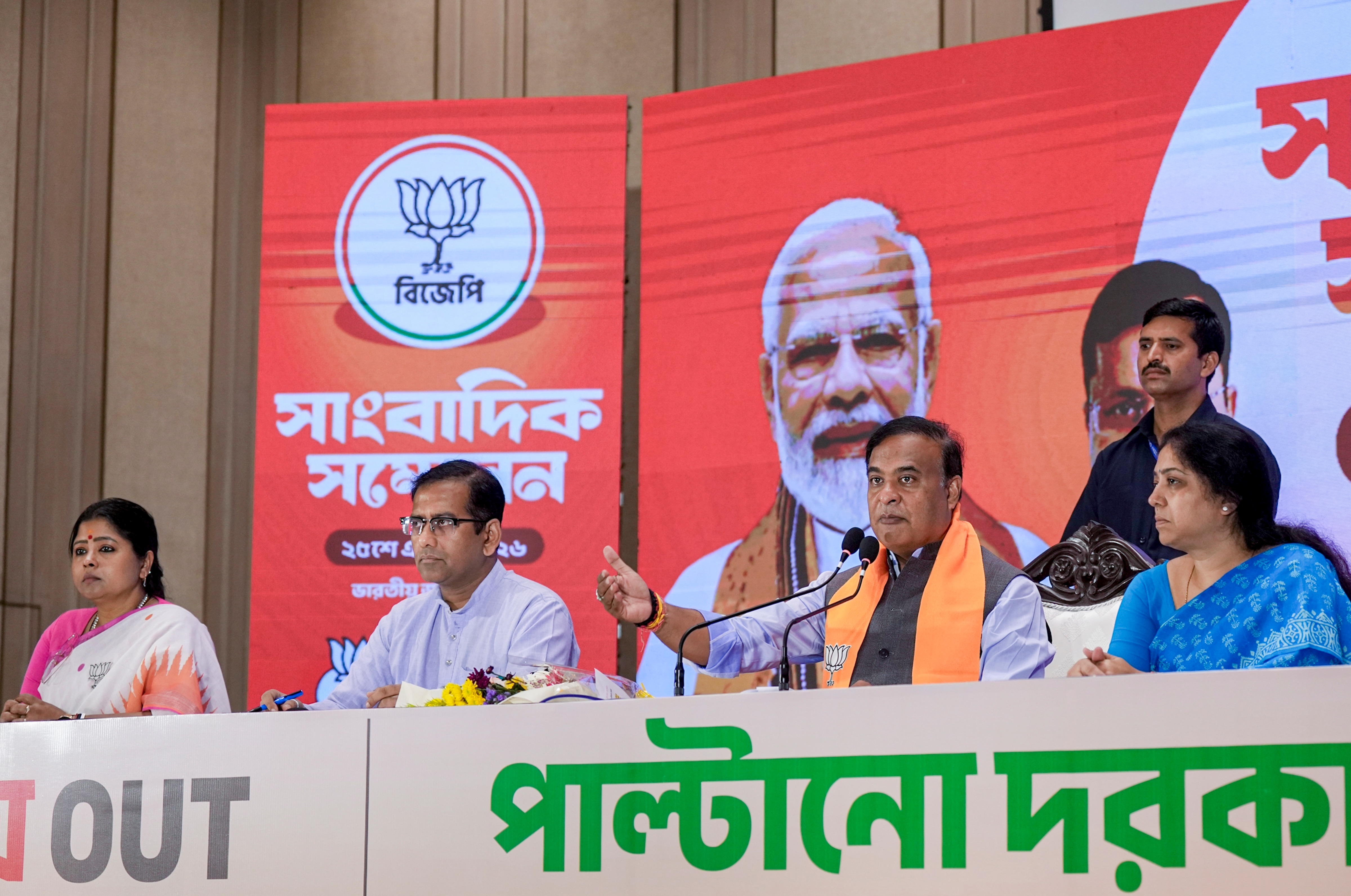 Assam CM Himanta Biswa Sarma addresses a press conference during the West Bengal Assembly elections, in Kolkata, West Bengal. (PTI) Assam CM Himanta Biswa Sarma addresses a press conference during the West Bengal Assembly elections, in Kolkata, West Bengal. (PTI)